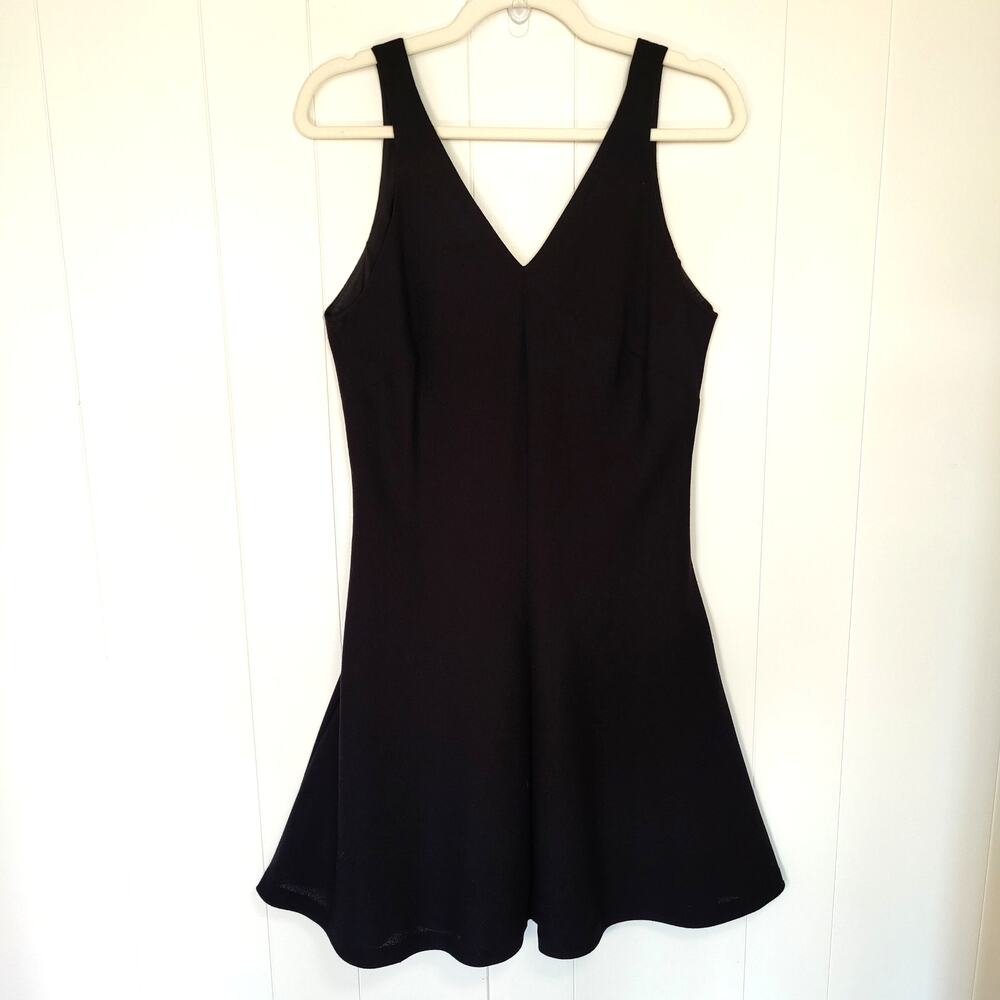 90s Vintage Laura Ashley Wool Little Black Dress V Neck Back Size 10 Classic